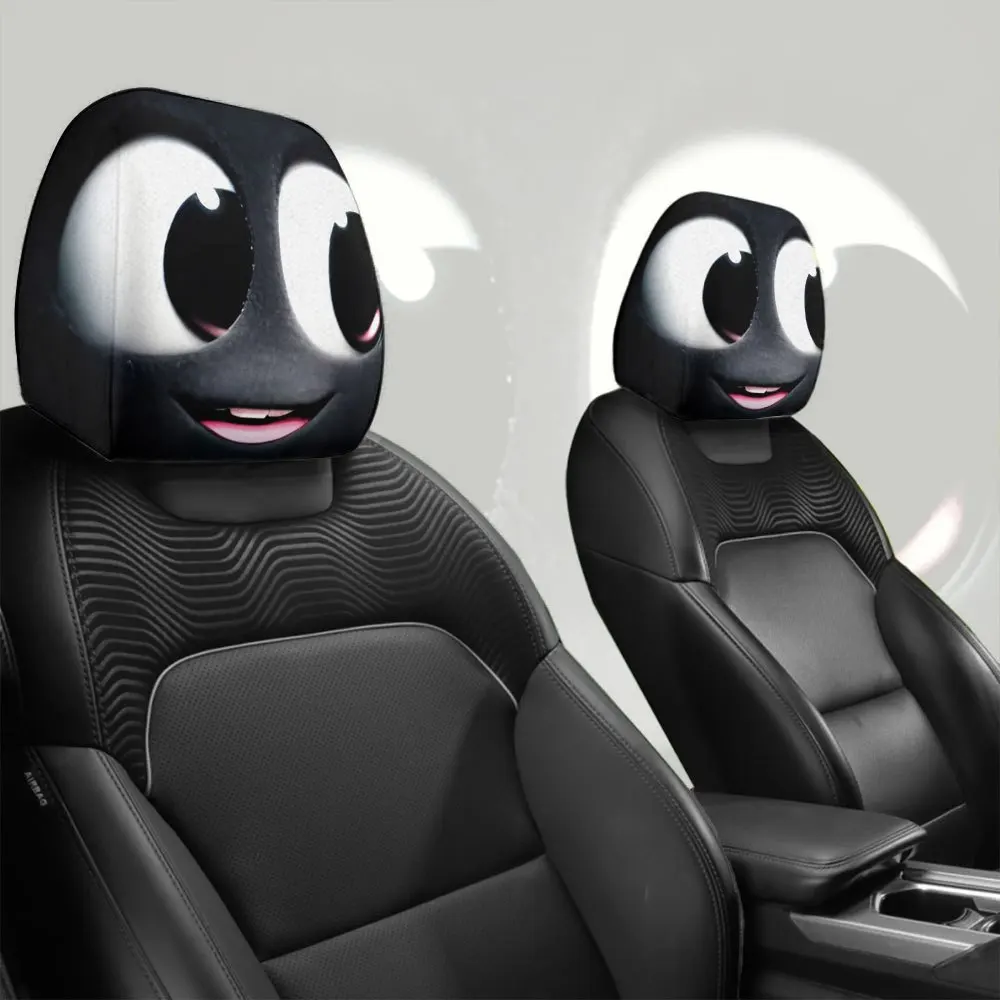 Two-piece car headrest cover with big eyes and cute expressions, personalized car decoration, suitable for long-distance travel