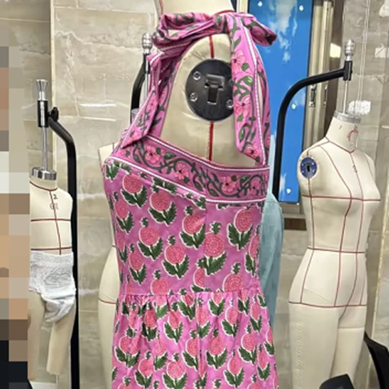 หวานผู้หญิงฤดูร้อนชุด Cami ยาวสีม่วงแขนกุดดอกไม้พิมพ์สปาเก็ตตี้ชุดคุณภาพระดับพรีเมียม Vestidos