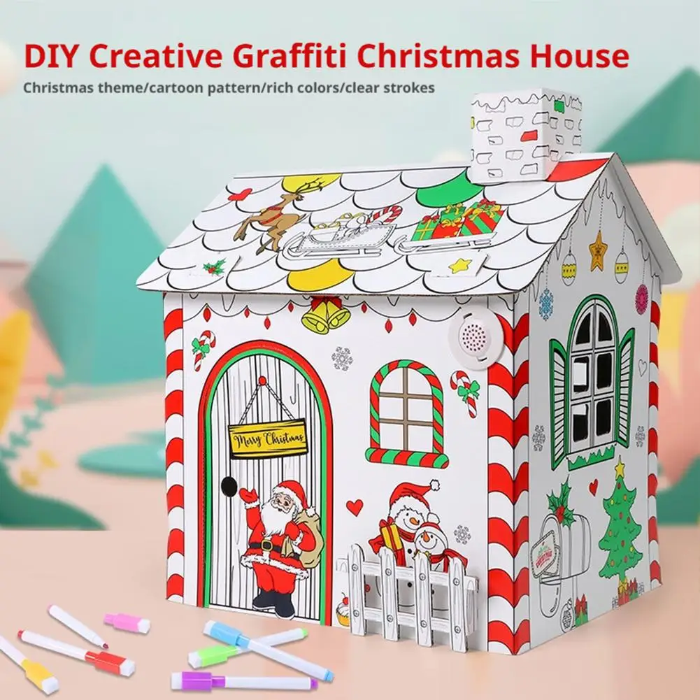 1PCS Yahong DIY Graffiti Cardboard Toy 3D Puzzle With Light Music Christmas Gift Children Assembly Craft Sweet House Model