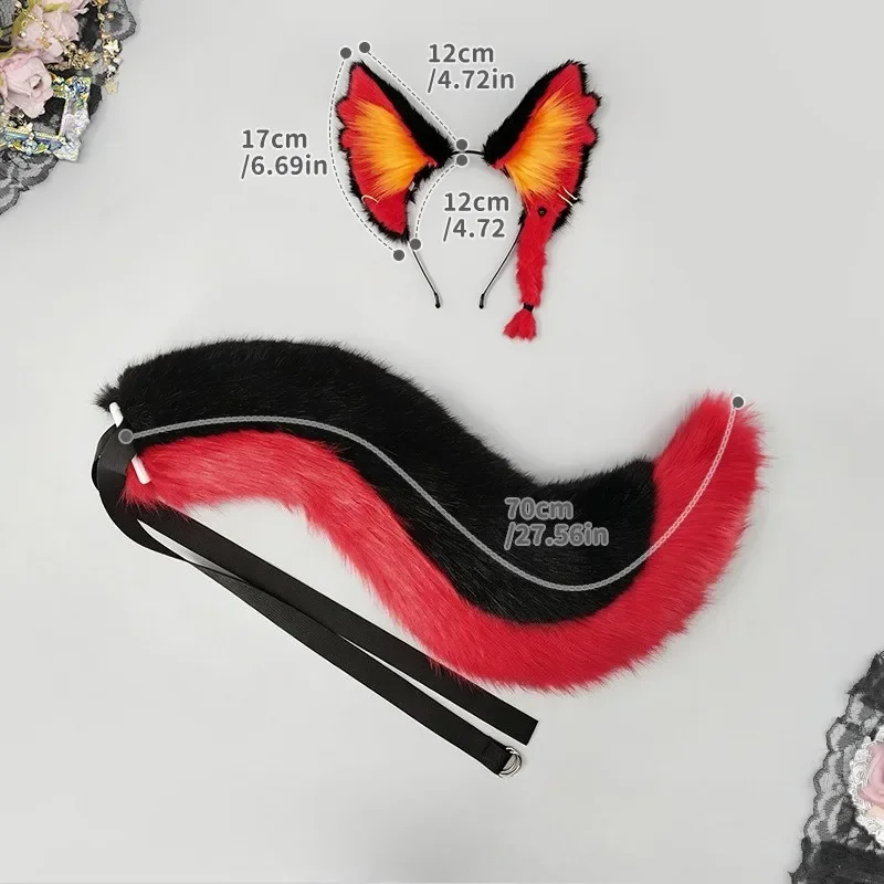 Handmade New Plush Headdress Tail Suit Halloween Diffuse Cos Props Ark Agent Cat Ear Hair Hoop Cat Tail Suit