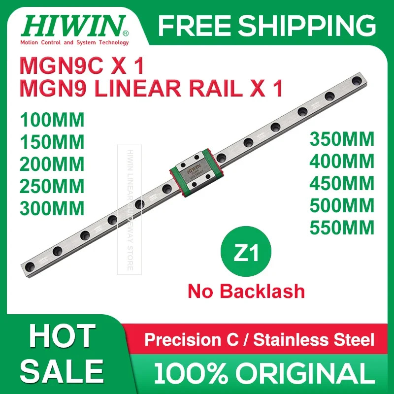 HIWIN MGN9C Z1 100 150MM 200 250 300 350 400MM 450 500MM 550MM HIWIN MGN9 Linear Guide Rail+HIWIN MGN9C Z1 Block