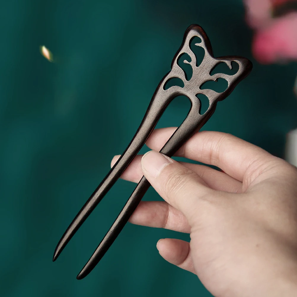 

Ebony Hairpin U Shaped Pins Women French Hair Pin Buns Thick Clips Black Wood Butterfly Hairpiece Hair Accessories