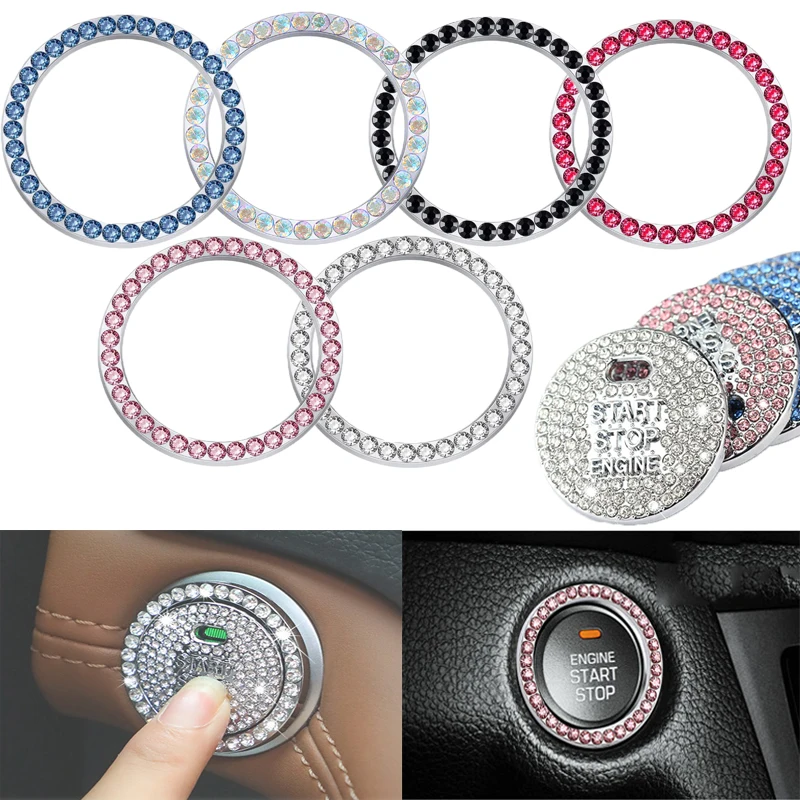 Bling Bling Car Engine Start Stop Switch Button Cover Crystal Rhinestone Protector Rings Hand-set Sticker Interior Decoration
