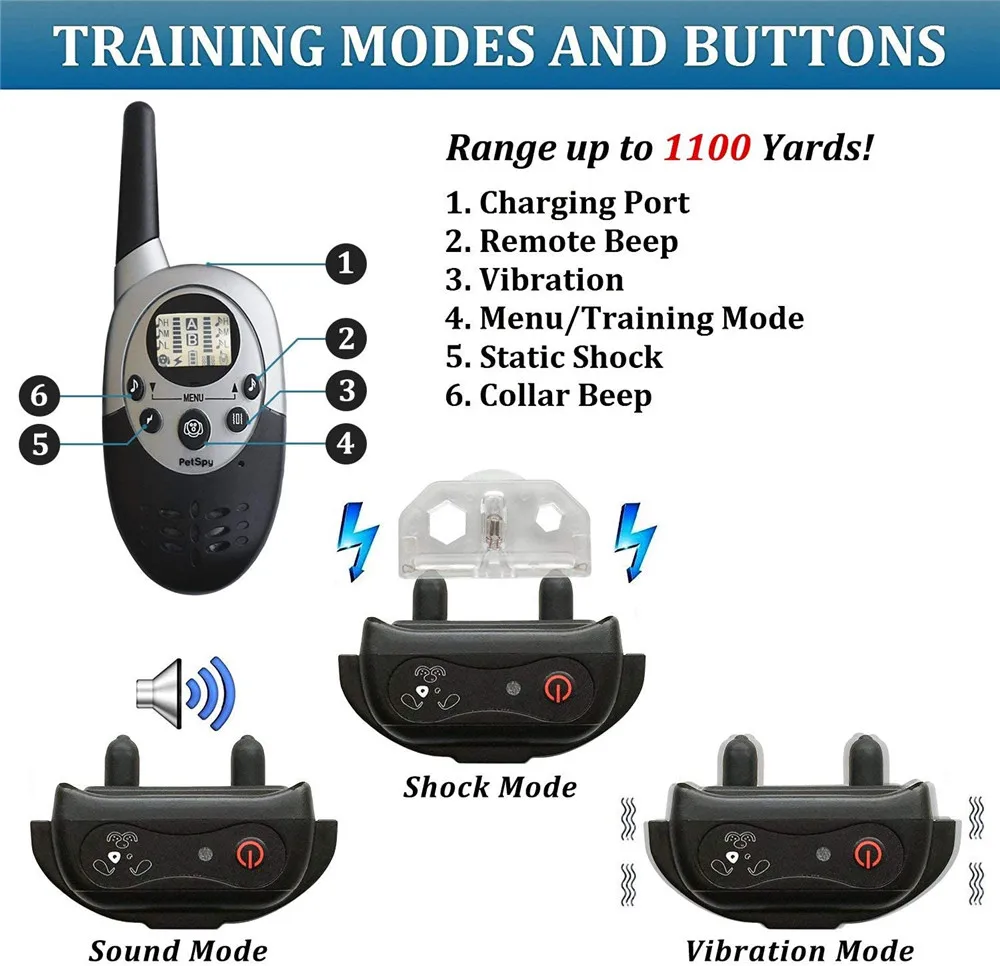 Dog Training Collar Remote Controller Waterproof Rechargeable 1000Yards LCD Trainer for Pet Electric Shock for 2 Dogs