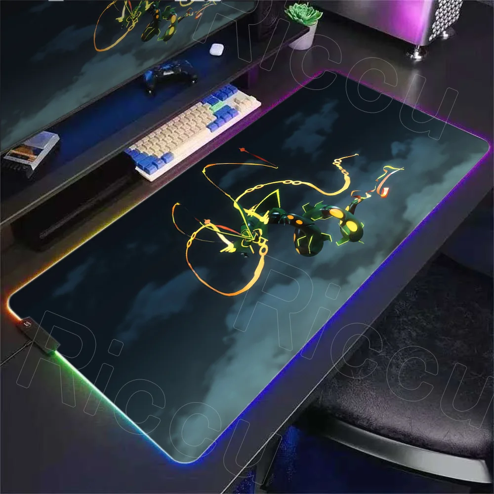 New Wallpaper LED Light Mouse Pad Desk Mat P-pokemon Rayquaza Computer Mousepad Backlight Keyboard Mat Game Mouse Pad RGB Carpet