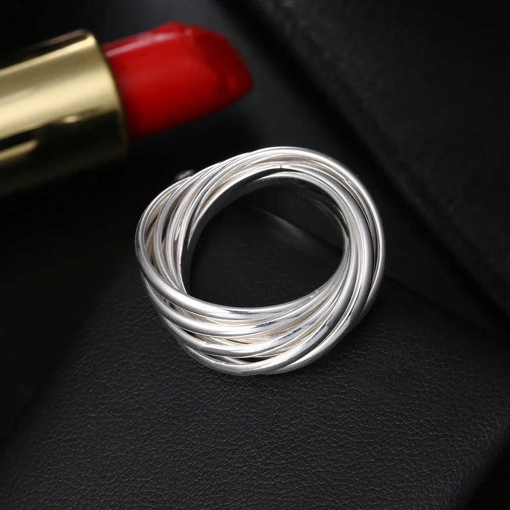 Hoy 925 Sterling Silver fine Ten Circles Ring For Women Fashion Folk-Custom Wedding Party Christmas Gift classic Jewelry