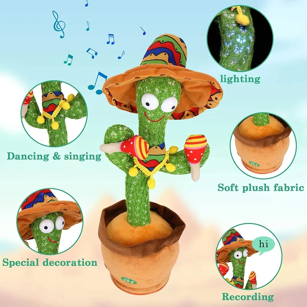 

Smart Dancing Cactus Toy - Singing, Recording, LED Light Up, Educational Talking Toy for Kids, Perfect Gift for Toddlers