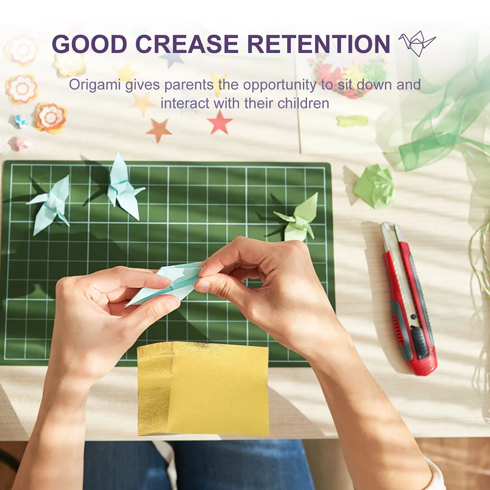 100 ورقة من ورق اوريغامي ذهبي لامع من جانب واحد مناسب لفن الورق الإبداعي المصنوع يدويًا