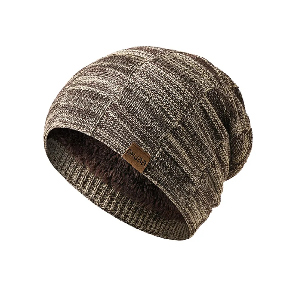 Versátil conjunto de bufanda y sombrero de fibra acrílica para hombre, gorro de lana grueso elástico, gorro de Jersey suave a cuadros para invierno