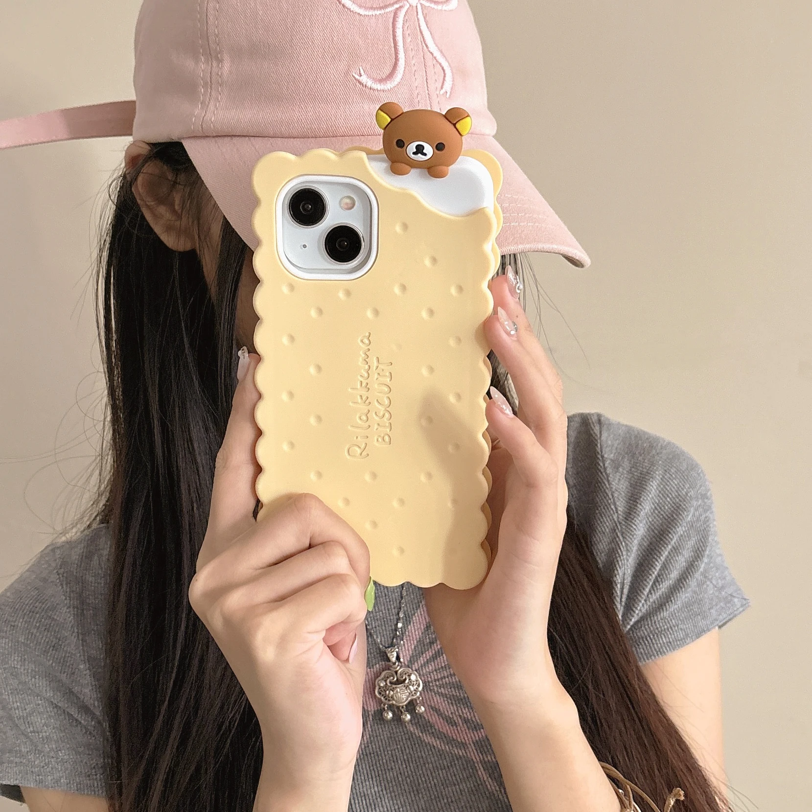 Cute 3D Strawberry Flavored Cookie Doll Bear Soft Silicone Phone Case For iPhone 15 14 11 12 13 Pro Max Shockproof Cartoon Cover