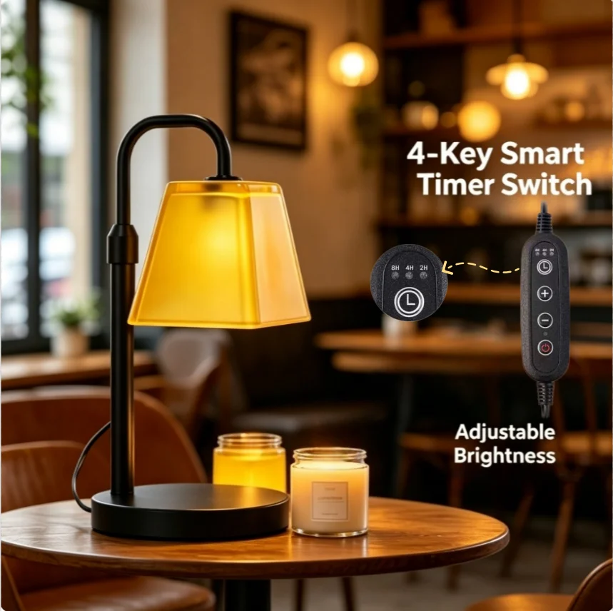 

Lemon Yellow Glass Candle Warmer Lamp, Dimmable Electric Wax Melter with 4-Key Smart Timer Auto Shut Off, US Standard Plug 110V, Vintage Desk Night Light for Bedroom Living Room House Warming Gifts
