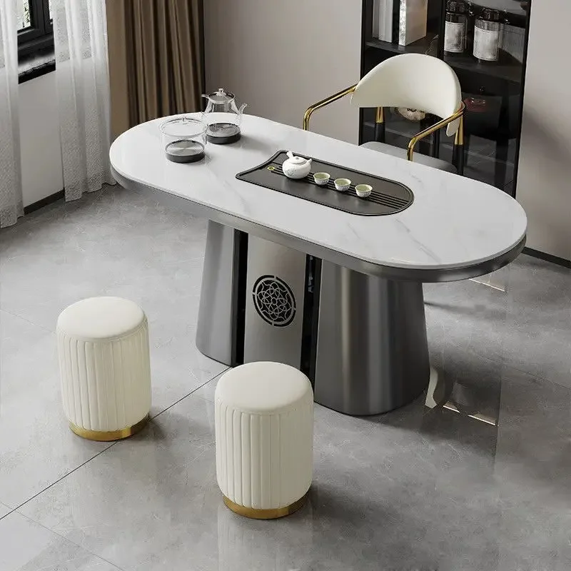 Rock slab tea table balcony household light luxury new tea making integrated coffee table tea table chair combination