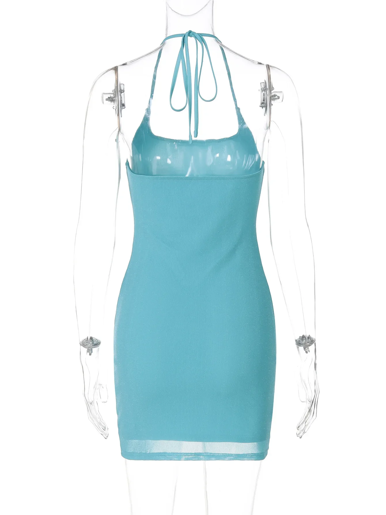 Mini robe moulante à paillettes avec boucle en métal pour femmes, Sexy, sans manches, à lacets, col licou, dos nu, Slim, fête, Clubwear, Streetwear décontracté