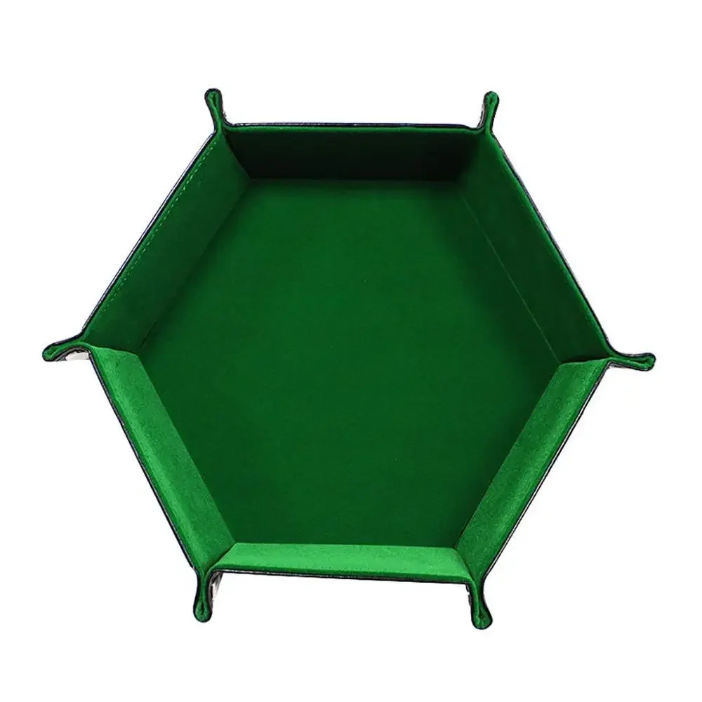 Rolling Folding Hexagon Dice Game Storage Tray PU Leather&Velvet  Mat Holder Double Sided Thick Office Supplies Storage Tools