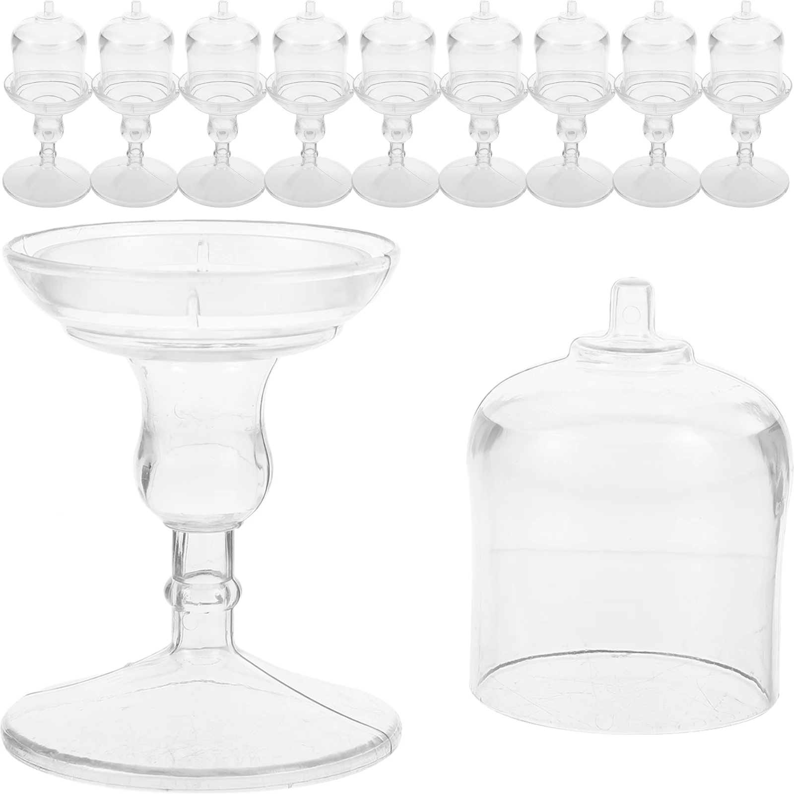 

10pcs Delicate Candy Display Trays With Dome Clear Dessert Serving Stands For Wedding Birthday Party Household Decoration