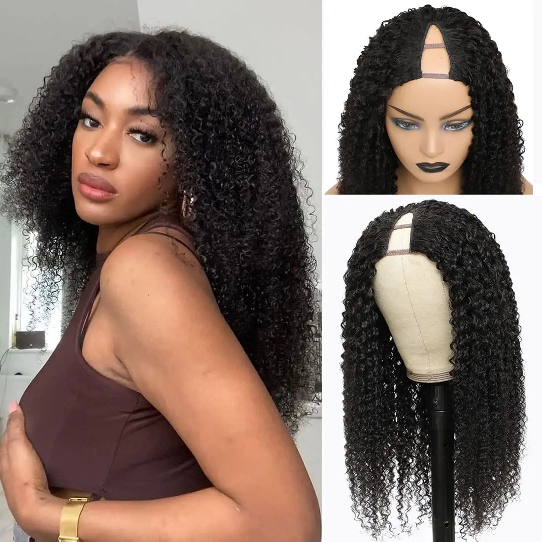 

Kinky Curly V Part Wig Human Hair Machine Made V Part Wig Brazilian Wigs On Sale Perucas Em PromoçãO Frete GráTis Cheap Wigs