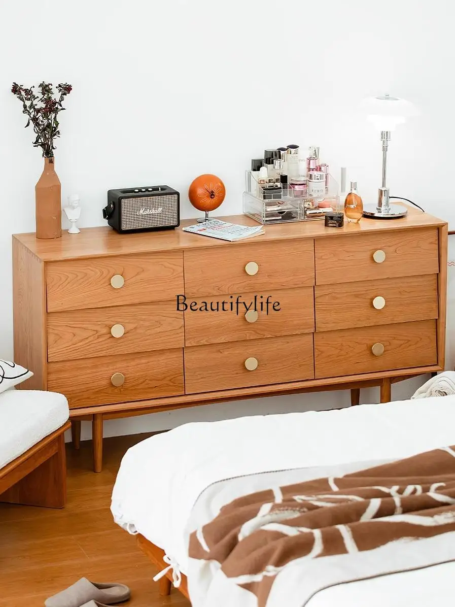 Cherry wood solid wood chest, bedroom, living room drawer, storage cabinet