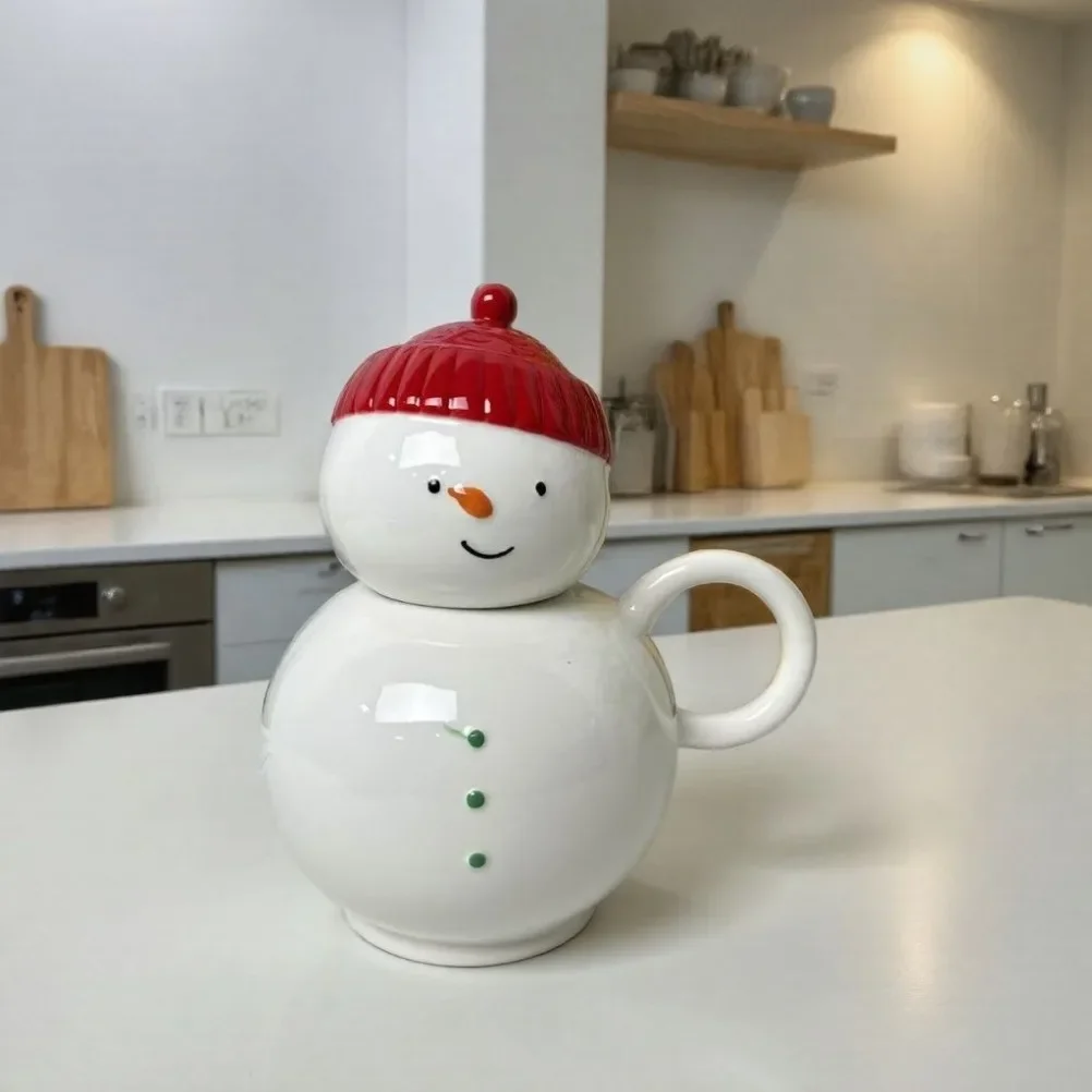 Snowman Ceramic Soy Sauce Vinegar Pot Bottle Kitchen Seasoning Bottle Oil Bottle with Lid Kitchens Accessories Christmas Gifts