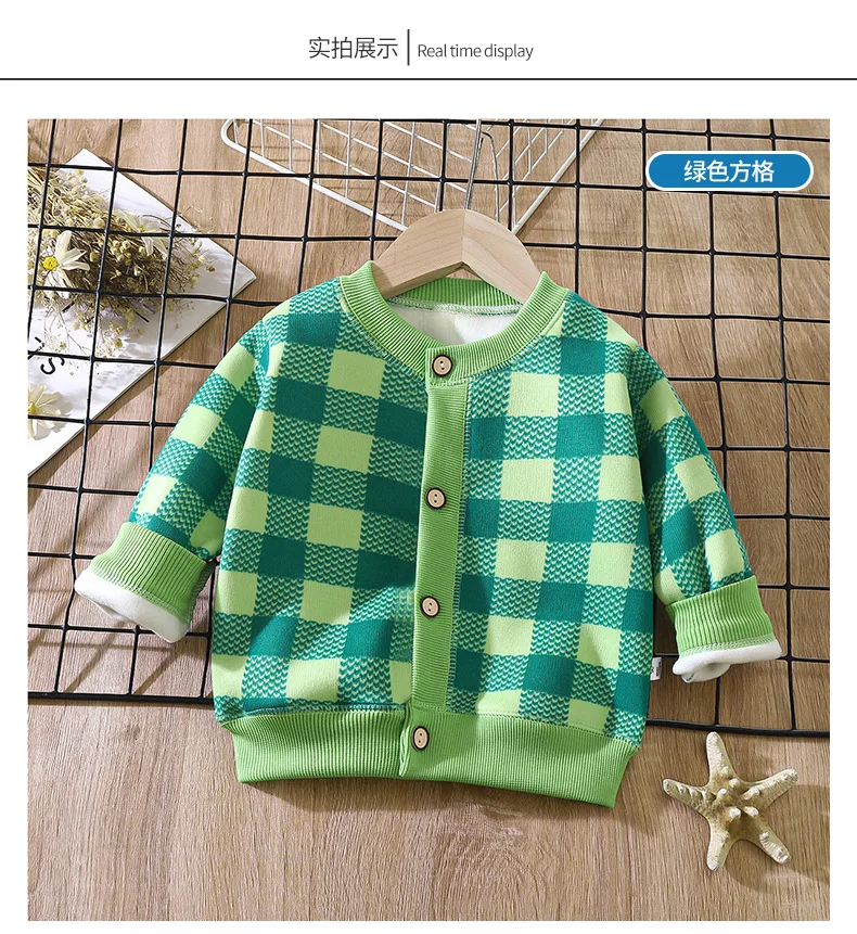 Herbst-Winter-Strickjacke für Jungen und Mädchen, verdickt, warm, mit Muster, weiches und bequemes Innenfutter, Kinderjacke, dehnbarer Pullover für Babys und Kinder. – Detail 6