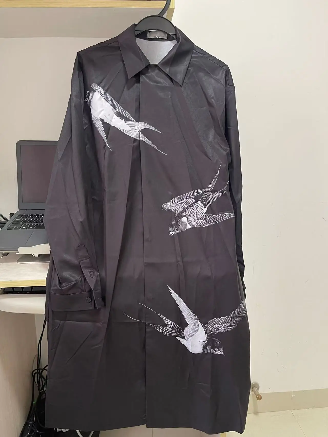 Swallow Print And Back Patch Shirts YAMAMOTO-Style Unisex Dark Japan Style Black Shirts & Blouses For Women Oversize Shirt