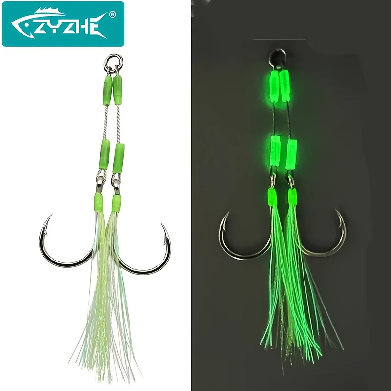 ZYZHE 1/3/5 Stück Jig-Assist-Haken, hochfester BKK8062 Haken, Stahlseil, leuchtende Röhre, Feder-Jigging-Angelhaken, Bootsangelhaken