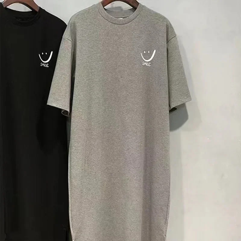 2024 Summer Women Short Sleeve Dresses Korean Fashion Ladies Oversized Long T-shirt Dress O-neck Split Female Casual Loose Dress