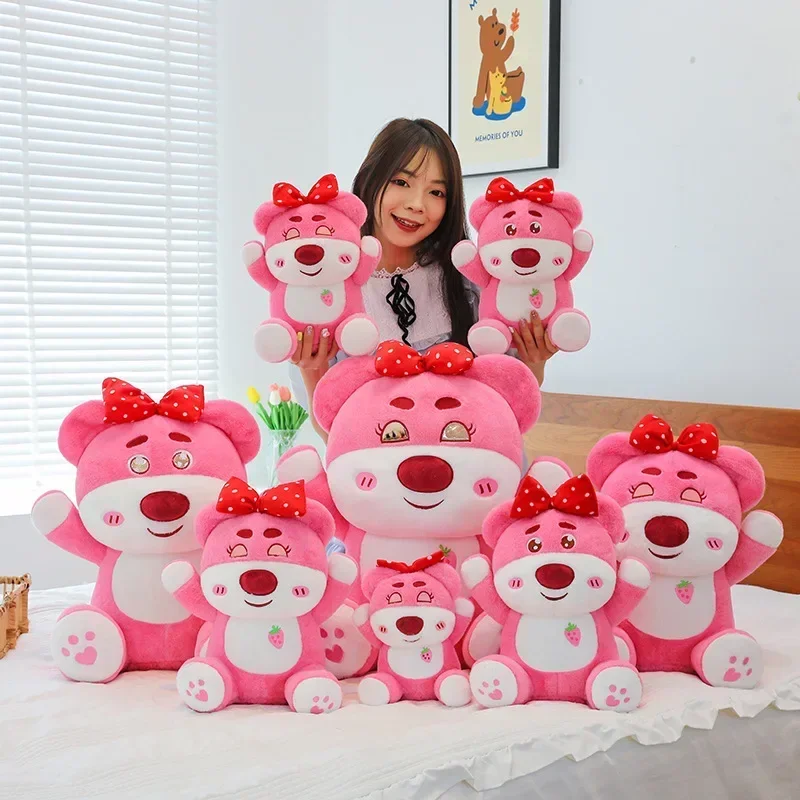 65cmの大きな可愛いピンクのイチゴクマのぬいぐるみ、大きな可愛いクマのぬいぐるみ、女の子の睡眠用枕、バレンタインデーの部屋の装飾ギフト