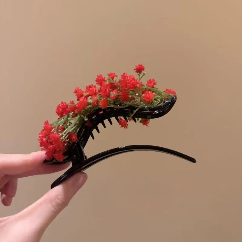 1 Stück handgefertigte Gypsophila-Blumenfächer-Haarnadel mit zarten bunten Blumen und goldenem Rahmen für Hanfu, traditionelle Feste und den täglichen Gebrauch. – Detail 14