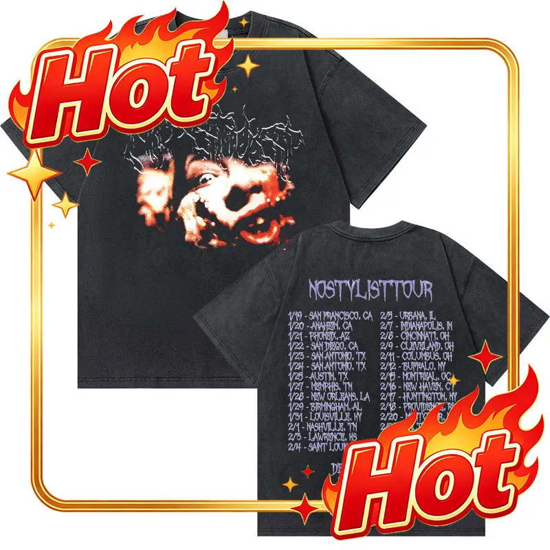 Custom Hip Hop Washed Vintage Rapper Destroy Lonely No Stylist Tour Tshirt Rap Homixide Gang T-shirts Men Casual Oversized