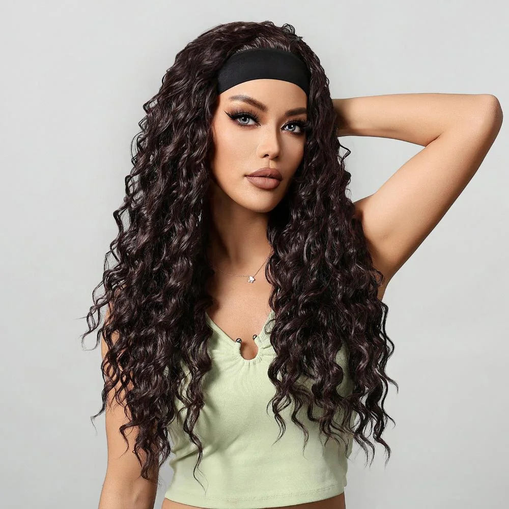 

Новый парик с повязкой на голову, 24-дюймовый синтетический маленький вьющийся парик/длинные прямые волосы, термостойкий парик подходит для женской повседневной вечеринки