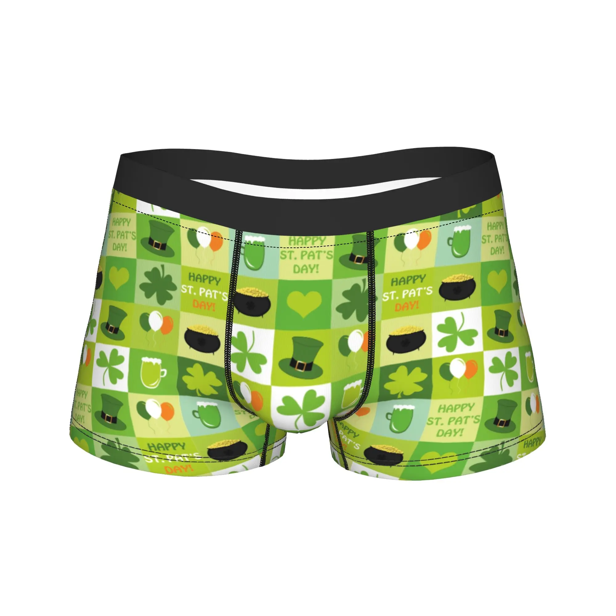 

Men St Patrick's Day Irish Shamrock Clover Underwear Funny Boxer Briefs Shorts Panties Homme Mid Waist Underpants Plus Size