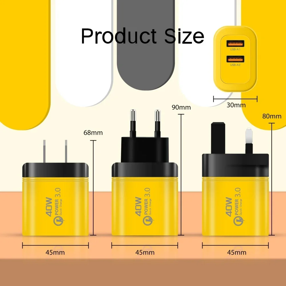 40W EU US Plug Fast USB Charger Wall Phone Charger Adapter for iPhone Samsung Xiaomi Redmi Dual Port 2A Output Travel Charger - náhled 5