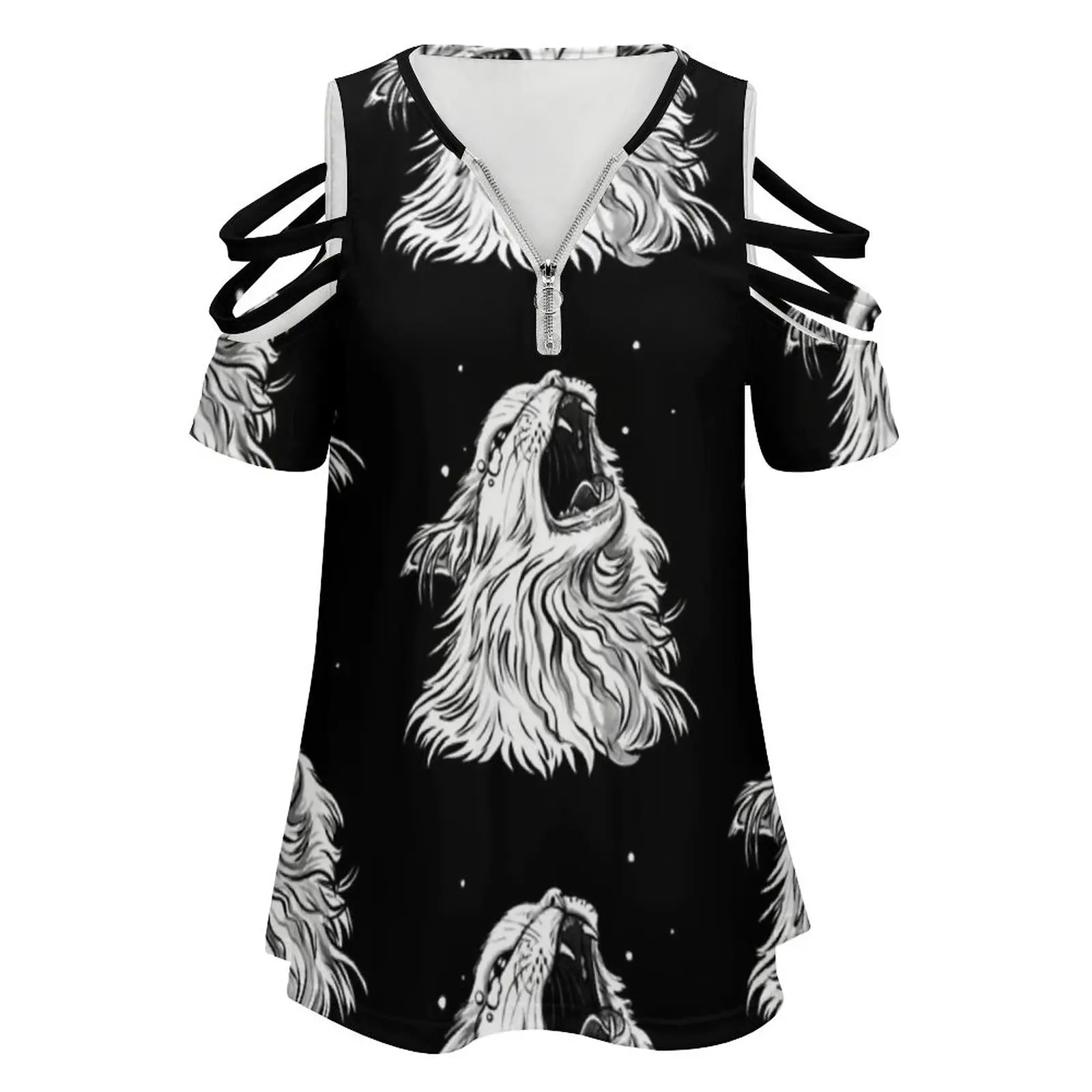 Colors / Black Screaming Thurston Meme Cat Women's T-Shirt New Fashion Printed Zipper V-Neck Short Sleeve T Shirts Casual Plus