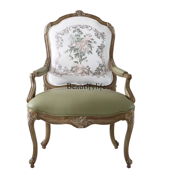 

Carved French Lounge Chair Solid Wood Carved European Dining Chair Luxury Villa