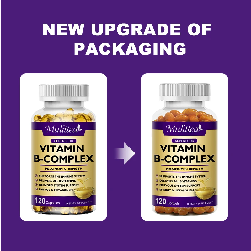 Mulittea 3X Complex Vitamin B Supplements (B12 B2 B6) for Relieve Stress Improve Immunity System Energy Support