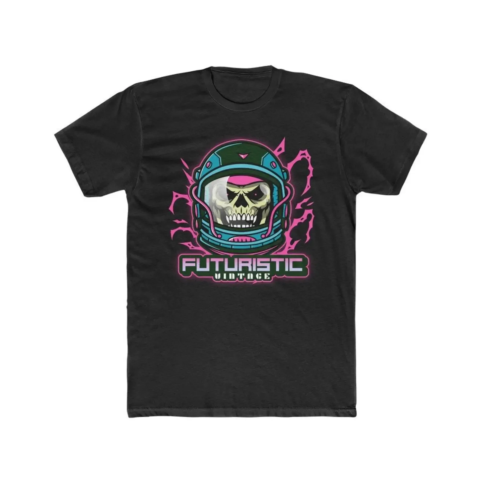 Futuristic Vintage Skull Men's Cotton Crew T Shirt vintage Washed Casual streetwear Stylish Slightly homme