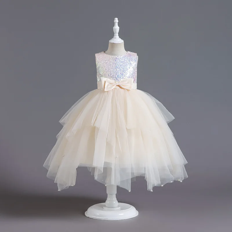HETISO Sequined Girl Princess Dress Layered Tulle Princess Kids\' Birthday Dresses Summer Children Wedding Party Costume 3-10T