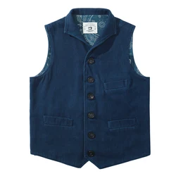 Japanse Vintage Kendo Indigo Jas Vest Handgemaakte Plant Blauw Geverfd Notch Revers Vest Herfst Winter Casual Vest Jassen