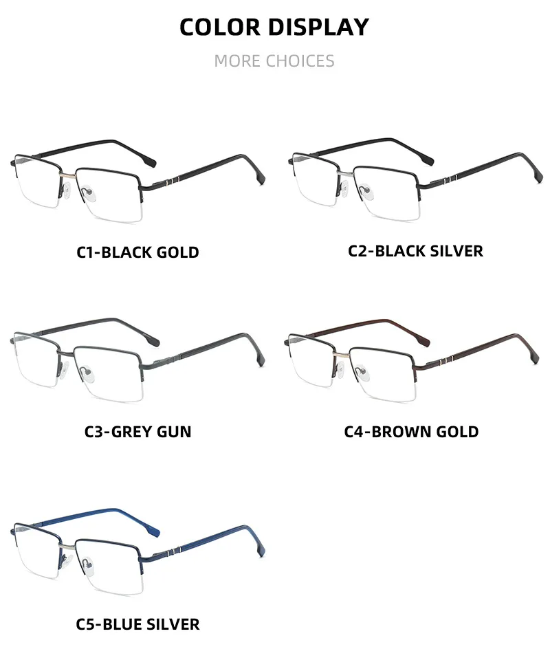 JMISUS 2027 Fashion Half-Rimless Prescription Glasses Women Man Half-frame Rectangle Eyewear Optical Eyeglasses
