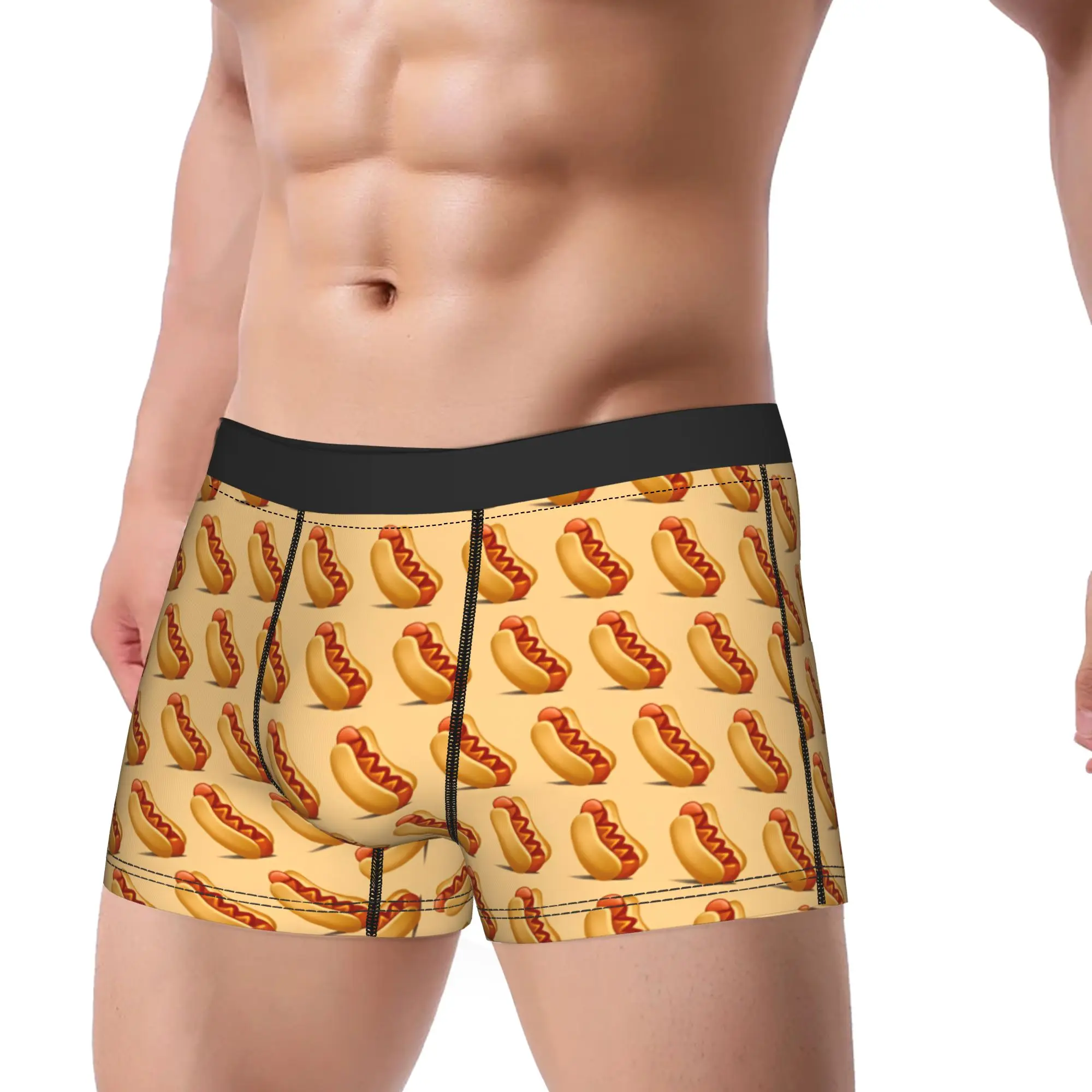 Hot Dog Vertical Repeat Pattern Boxershorts  Pouch Underwear Hot Sale Printing Shorts Briefs Elastic Male Underpants Big Size