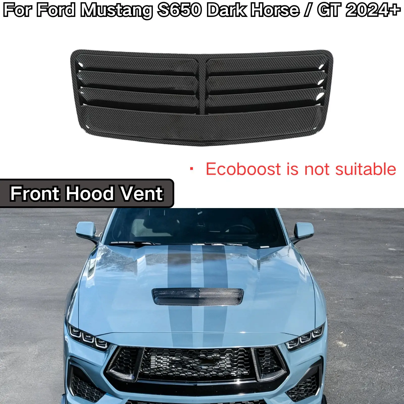 

Для Ford Mustang S650 Dark Horse/GT 2024+ передний вентиляционный капот матовый черный глянцевый черный окрашенный углеродное волокно автомобильные аксессуары