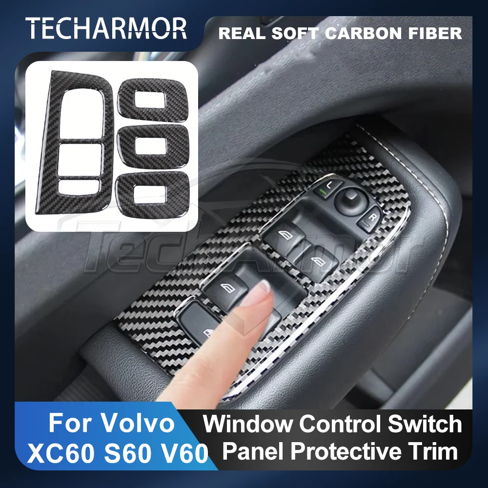 Carbon Faser Auto Aufkleber Fenster Bedienfeld Für Volvo XC60 S60 V60 18-24 Auto Windows Taste Schalter Abdeckung innen Zubehör