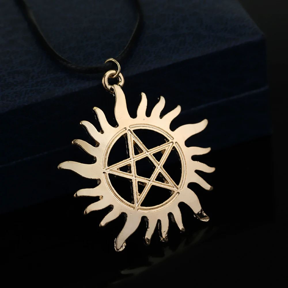 Supernatural Necklace Dean Sam Angel Castiel Wing Pentacle Pentagram License Plate Amulet Pendant Women Men Statement Necklaces