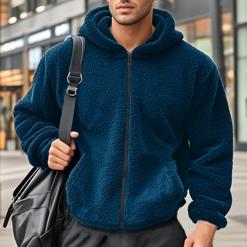 2024 Men\'s Double-Sided Arctic Fleece Loose Hooded Zip Sweater Jacket