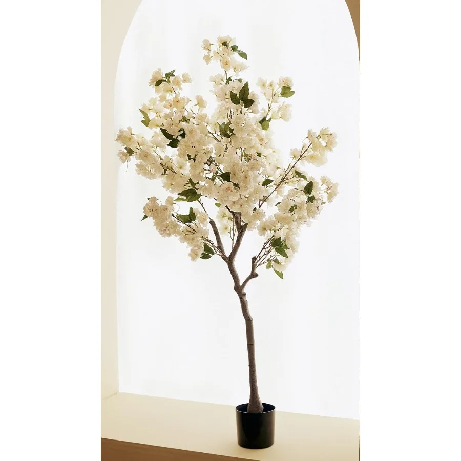 Kirschblüten Baum Elfenbeinfarbene Seidenblumen Topf Künstliche Pflanzen für drinnen und draußen Zuhause Hochzeit Party Eröffnung Einkaufen M