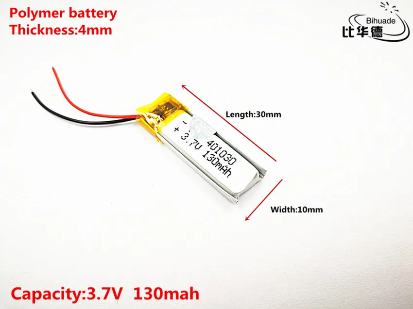 10 szt. Litrowa bateria energetyczna Dobra jakość 3,7 V, 130 mAH, 401030 Polimerowy akumulator litowo-jonowy / litowo-jonowy do zabawek, POWER