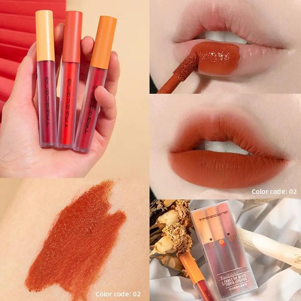 

Matte Waterproof Lipstick Set Long Lasting Pigmented Lip Gloss Non Stick Cup Lips Tint Cosmetic Makeup Products 3Pcs/Set