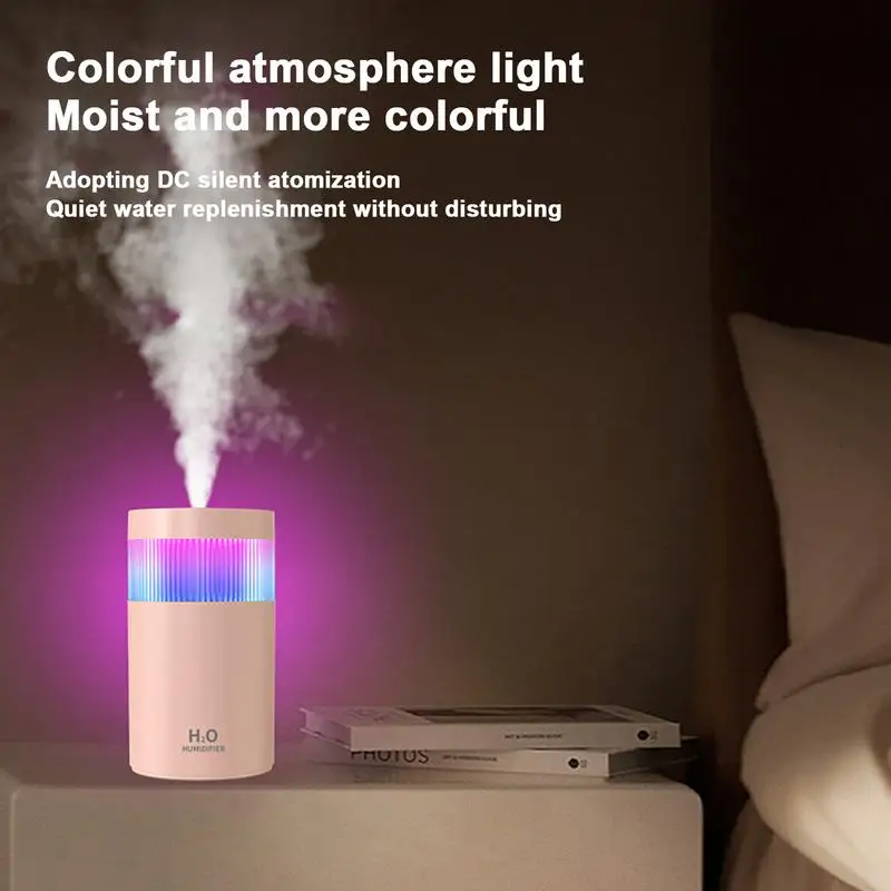 Quiet Air Humidifier Small Ultrasonic Air Humidifiers 300ML Rechargeable Auto Shut-Off Humidifiers With Colorful Lights For