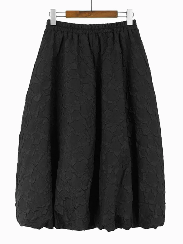 Japan Style Flower Embossment Cotton Clip Thickened Skirt Loose Mid Length Lantern Skirts Women 2024 Spring Winter X704