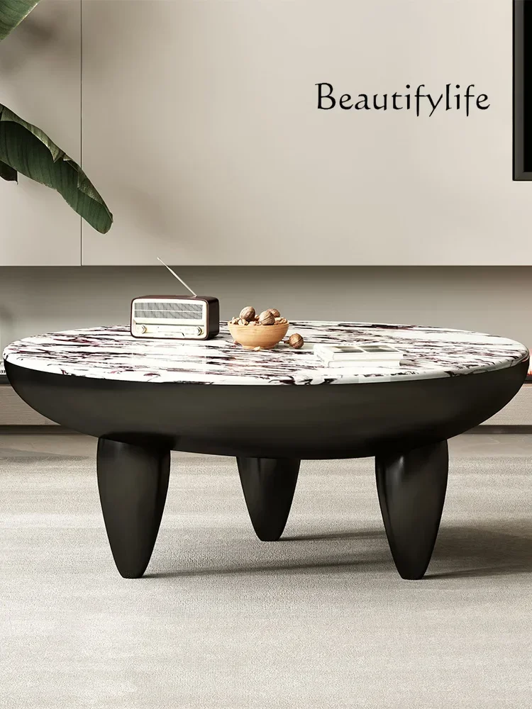 American-Style Natural Luxury Marble Tea Table High-End Retro French Living Room Home round Coffee Table image 3